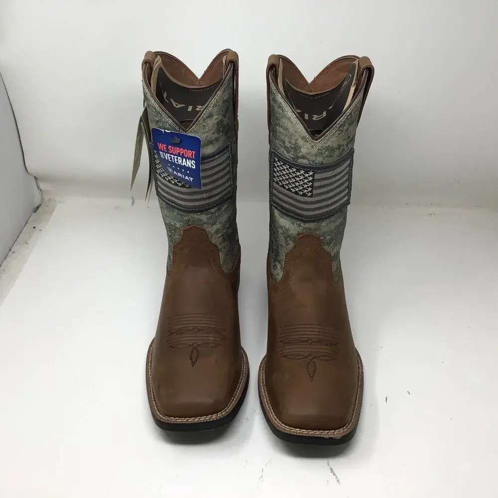 Ariat Mens Sport Patriot Western Boot Size 9.5 Distressed Brown Camo Gently Used
